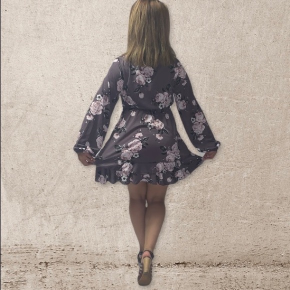 Streetwear Society Floral V-Neck Self-Tie Wrap Dress - Plum/L $10 NWOT - Picture 5 of 7